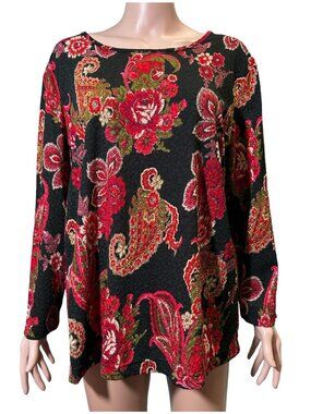 Napa Valley Knit Top Womens Size XL Black Red Green Gold Grandmacore Holiday